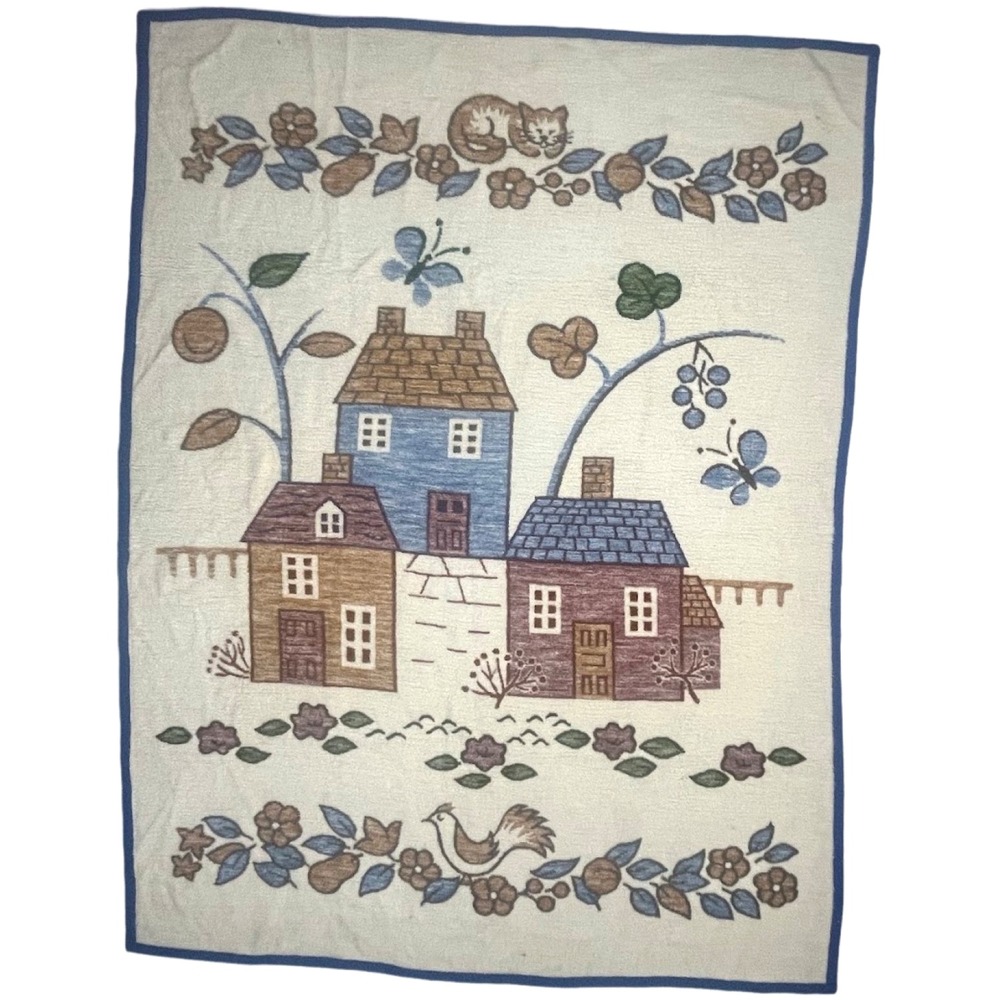 Biederlack Houses Reversible Throw Blanket Colorful Cat Virgin Acrylic SOFT